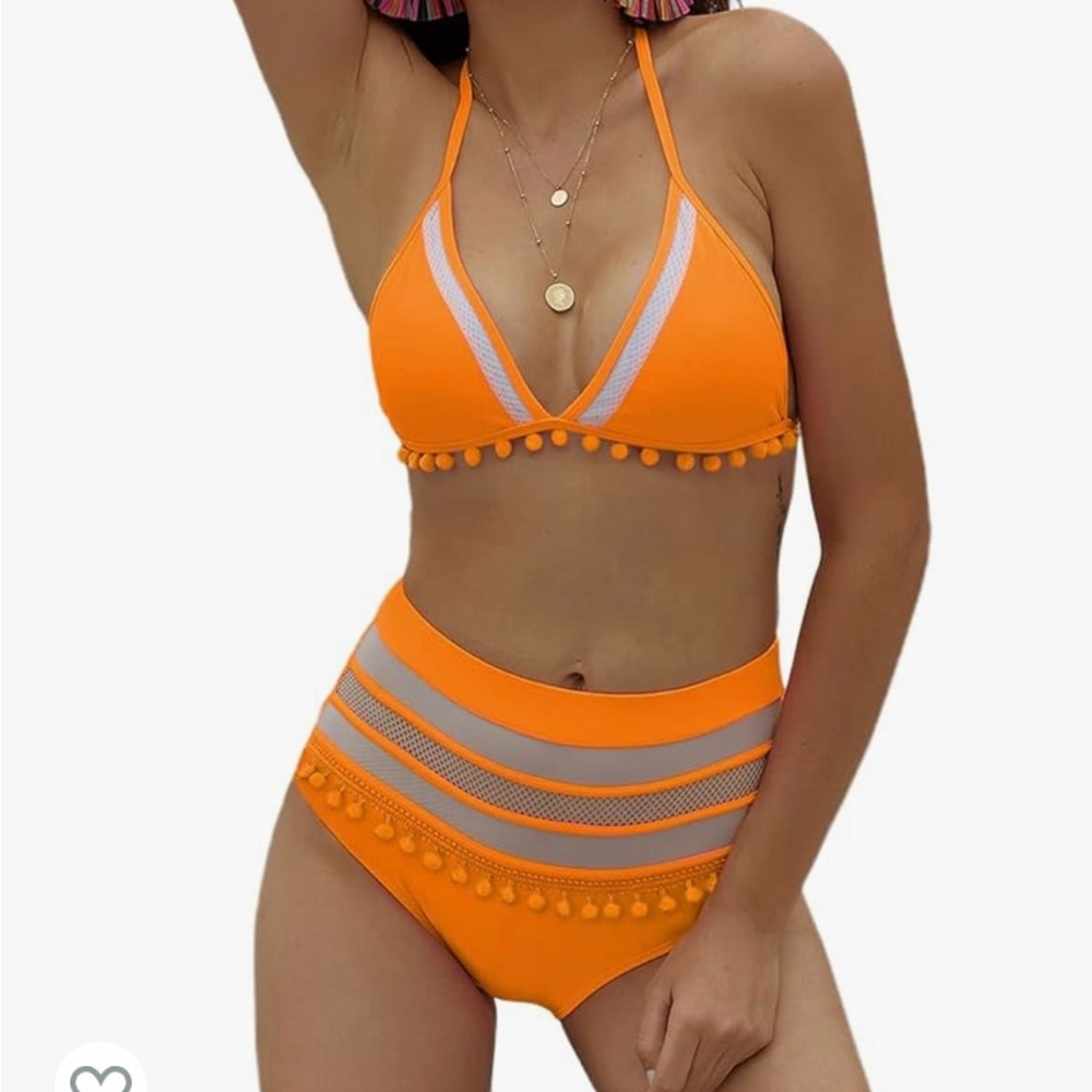 NEON YELLOW POM POM BIKINI SIZE MEDIUM NEW
